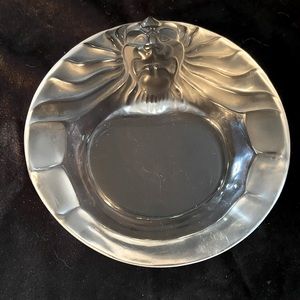 Lalique France Lion Frosted and Clear Crystal Tête de Leon Decor Dish, 1970s